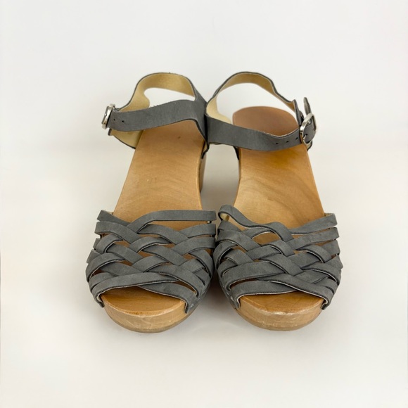 Kulik Swedish Handmade Gray Leather Basket Wooden Sandal Clogs Womens EU 37 US 7 - Picture 5 of 16